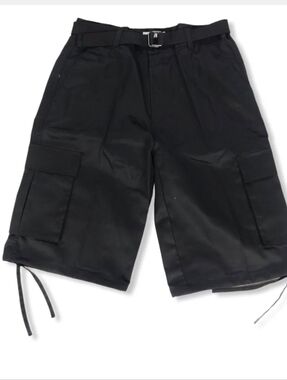 Men's Black Cargo Shorts with Drawstring Hem